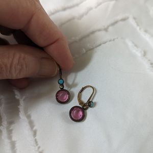 Pink crystal and turquoise pierced earrings